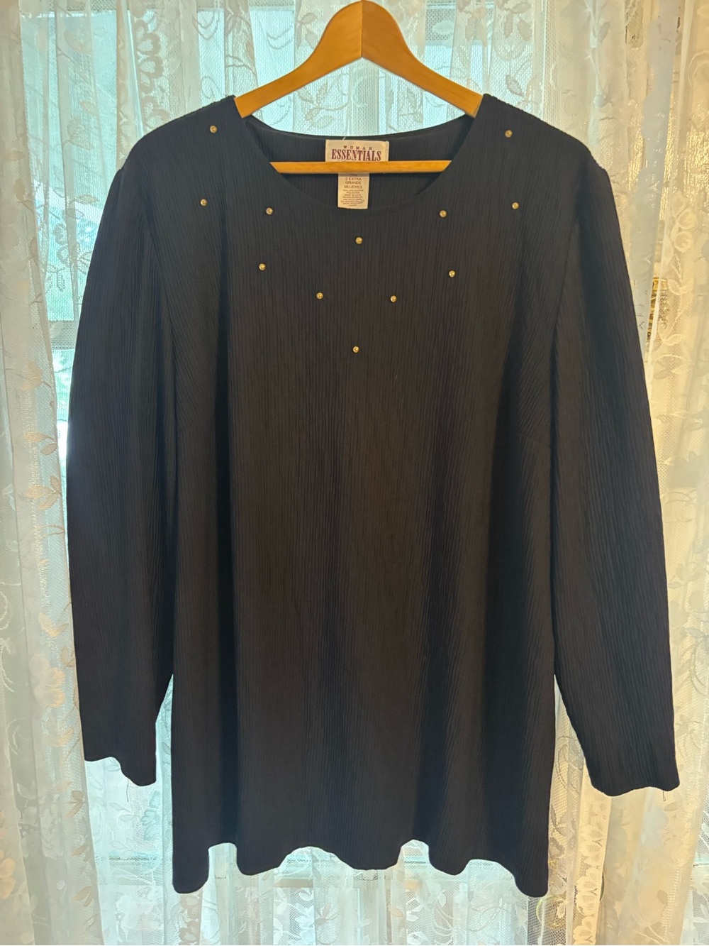 Essentials Black Stud-Embellished Ribbed Top